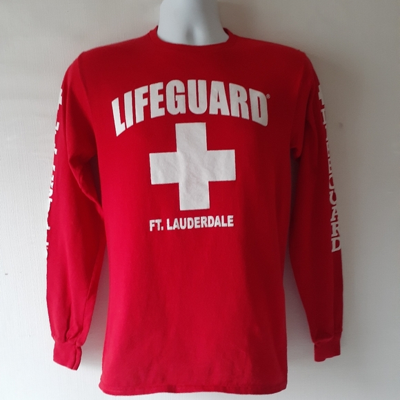 Lifeguard Fort Lauderdale men's red long sleeve graphic T-shirt size S - Picture 1 of 10